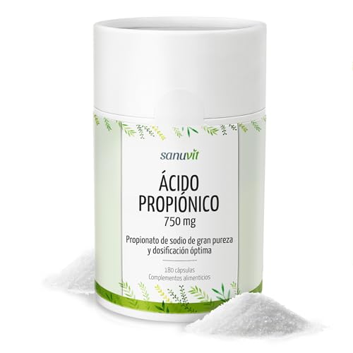 Sanuvit® Ácido propiónico - 180 cápsulas, 750 mg propionato de sódio por cápsula, alta biodisponibilidade e tolerabilidade, vegan, fabricado na Áustria