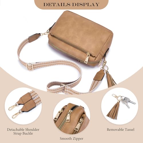 Image of Roulens Triple Zip Small Crossbody Bag for women,Wide Strap Cell Phone Purse Shoulder Handbag Wallet with Credit Card Slots | Triple Zip