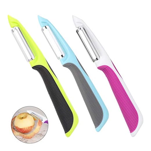 Rubywoo&chili Swivel Peeler, 3 PCS Stainless Steel Sharp Potato Peelers with Non-Slip Handles and Rotary Blades for Apples Carrots Cucumbers
