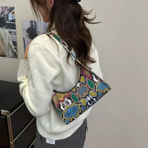 Bolso colorido de hombro para mujer con patrón de serpiente multicolor miniatura 3