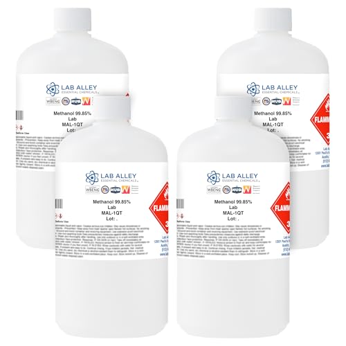 Lab Alley Methanol 99.85% Lab Grade Solvent Polar Solvent for Laboratory Industrial & Research Use 1 Gallon (Pack of 4 x 1 Quart Bottles)