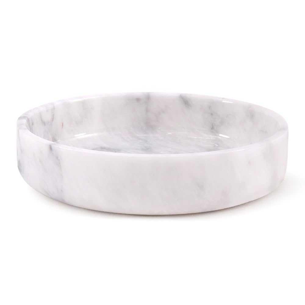 Bol de service en marbre de 20,3 cm, bol décoratif en blanc fait main pour le plan de travail de la cuisine, grand bol à bonbons pour la table basse et la décoration d'entrée