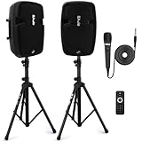 Pyle Powered PA Speaker System Active & Passive Bluetooth Loudspeakers Kit with 8 Inch Speakers, Wired Microphone, MP3/USB/SD/AUX Readers, Speaker Stands- PYLE PPHP849KT.5,Black