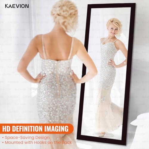 Image of Rectangular 4.25ft Brown PVC Frame Wall Hanging Full-Length with 5MM HD Reflection Glass | Tall Big Floor Stand Long Dressing Body Mirror | Wall Mounted Mirror for Home Decor
