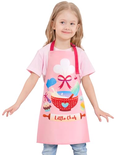 WERNNSAI Cocinero Delantales para Niños Impermeable 2-5 Años - Delantal Ajustable con Bolsillo para Niñas y Niños, para Cocinar, Pintar y Hornear (Extra Pequeño)
