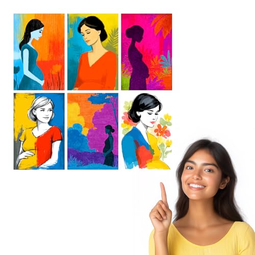 Image of SiddArtify Modern Woman Wall Art Poster Print Set - Colorful Abstract Female Portrait Decor for Living Room Bedroom Office - 12x18 inch Sticker Pack of 6