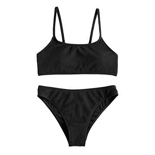 Zweiteiliger Badeanzug für Mädchen, Sport, hohe Taille, Bikini-Set, Badeanzug 3 2 (Black, 12-13 Years)