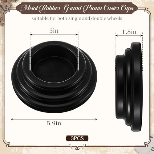 Image of 3 Pcs Piano Caster Cups Hardwood Floors, Grand Piano Floor Protectors, Heavy Duty Non-Slip Felt Bottom Leg Pads for Furniture (Double Layer,Pure Rubber)