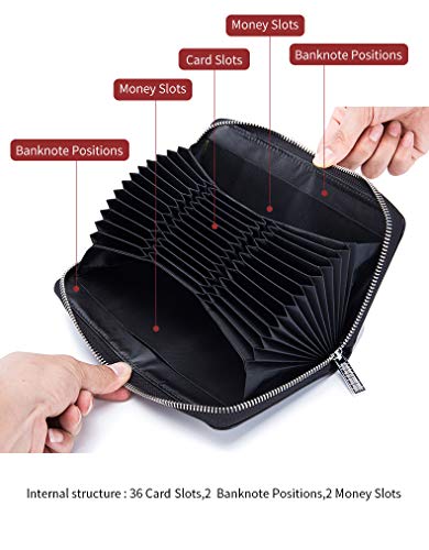 Women Leather Long Wallet Multi Card Slots RFID Travel Passport Wallet Accordion Wallet with Zipper (Wine red)2