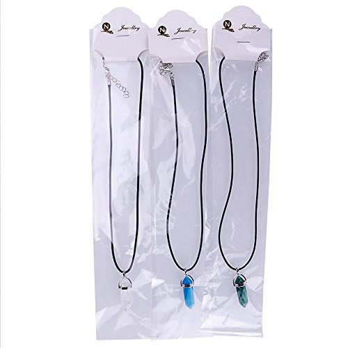 Keyzone 50Pcs Gemstone Bullet Meditation Hexagonal Healing Pointed Chakra Beads Quartz Crystal Stone Pendants For Necklace Jewelry Making With 50Pcs Leather Cord, Assorted Color #TOP6