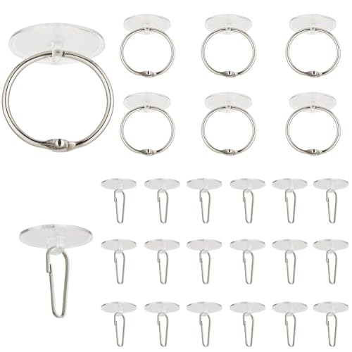 SOFPLATE 40 Sets 2 Styles Self Adhesive Ceiling Hanging Hook Wall Sticky Hooks with Rings Clear Seamless Small Disc Sticker Hanger for Christmas Festival Wedding Party Home Decoration Balloon Storage