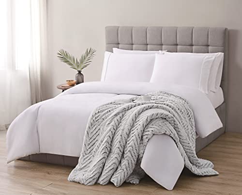 Christian Siriano - Grey Chevron Luxury Faux Fur Filled Throw (60" X 70") - Gift Box Included - Perfect For Gifting Friends & Family #TOP6