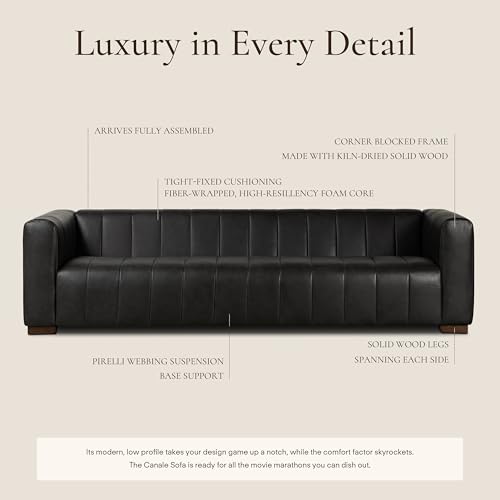 Image of POLY & BARK Canale 99 inch Sofa in Onyx Black - Modern Living Room Couch with Deep Seating, Plush Cushions, Premium Upholstery, Contemporary Design, and Solid Wood Frame