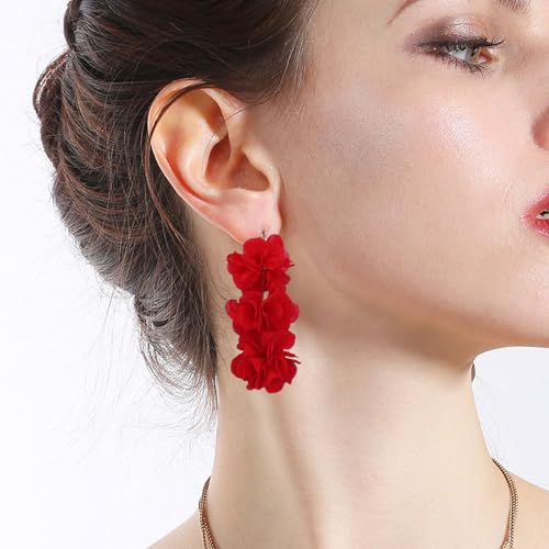 Bohemia Fashion Fabric Rose Flower Tassel Earring for Women,Colorful Floral Statement Dangle Earrings Fashion Exaggerated Earrings Y2K Aesthetics Summer Beach Earring2