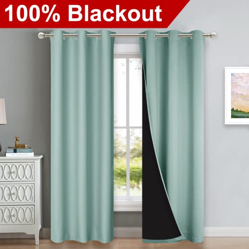 Image of NICETOWN Aqua Blue Blackout Curtains 84 inches Long, Full Light Blocking Drapes with Black Liner for Nursery, Thermal Insulated Draperies for Hall, Villa (2 Pieces, 42 inch Wide Each Panel, Aqua Blue)