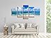 Pyradecor Seaside Large Modern Seascape 5 panels Canvas Prints Landscape Pictures Paintings on Canvas Wall Art Ready to Hang for Living Room Bedroom Home Decorations L