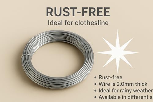 Image of Stainless Steel Wire for Cloth Drying or Multipurpose Use, 2.0mm Thickness (FREE 2 Hooks and 2 Plastic Sleeves) (1, 10 METERS)