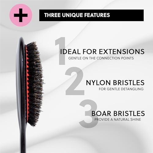 LONGTIME HAIR® Haarbürste für Extensions | Pflegebürste für Haarverlängerung, Perücke und Toupets | Natürliche Eberborsten und Nylonborsten | Ideal zum Entwirren und Pflegen von Echthaar Extensions