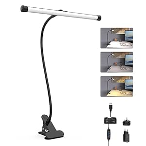 Lampe de Bureau à Pince LED, Flexible à 360°Lampe Lecture Clipsable, Clip Lampe Manucure de Table, 5W USB Lampe de Bureau avec Pince, 3 Couleur et 10 Intensité Réglables pour Étude et Travail