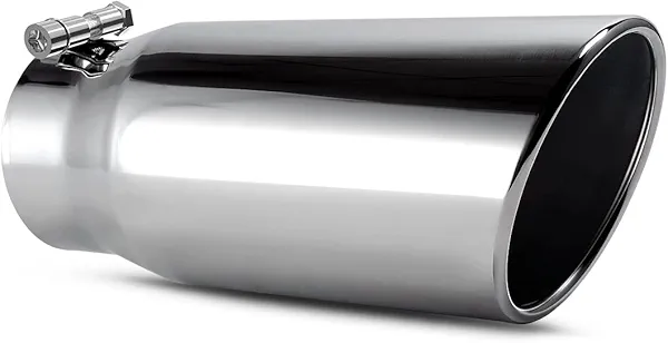 YITAMOTOR 4 Inch Inlet Exhaust Tip for 4 Inch Outside Diameter Tailpipe, 4" Inlet 5" Outlet 12" Long Stainless Steel Professional Exhaust Tail Tip, Polished Finish Surface, Bolt On, Silver 4