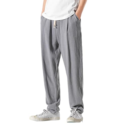 Pantalon d'été léger homme en tissu coton lin respirant à cordon