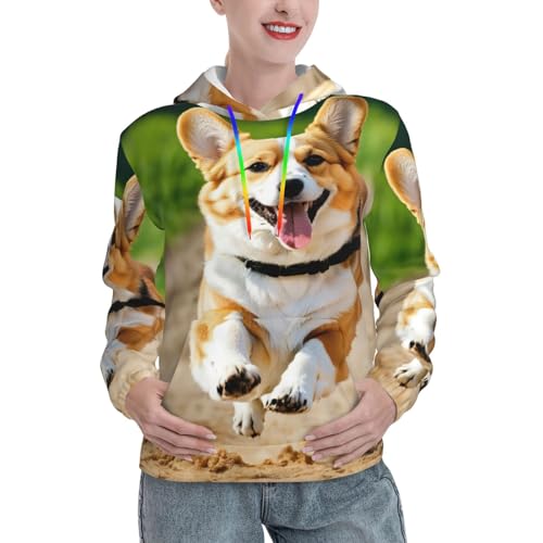 Sweat à capuche corgi pour femme EdWal - Pull ajusté à poche