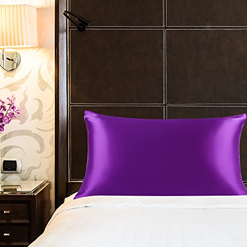 uxcell 350TC 19 Momme Pure Silk Pillowcase, Zipper Purple Standard 20x26 - image 2