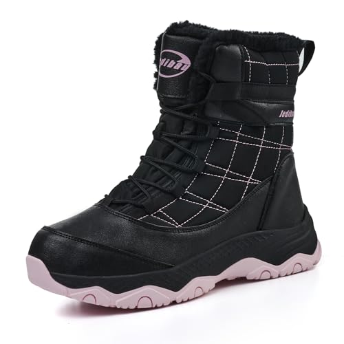 Jedibau Snow Boots for Women Waterproof Mid-Calf Booties Winter Hiking Boot Durable Warm Fur Lined Boot Non-Slip Climbing Cold Weather Lightweight Shoes（PINK-40.5）