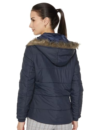 Image of Qube By Fort Collins Women's Medium-Length Bomber Jacket with Detachable Hood Stylish Winterwear for All-Day Comfort |Material: Nylon