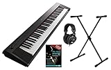 Yamaha Piaggero NP-32 - Juego de piano portátil (76 teclas dinámicas, 10 mejores sonidos, función de registro, incluye soporte para teclado, auriculares y escuela de piano, USB, funciona con batería), color negro