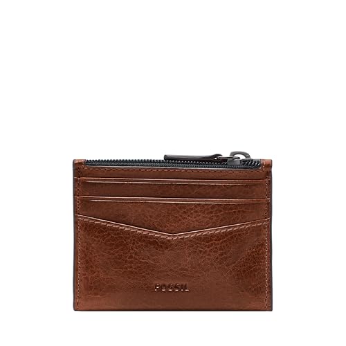 Image of Fossil Men's Andrew Leather Zip Card Case Wallet, Cognac, (Model: ML4394222)