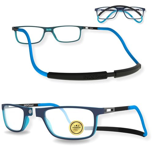 INDESMED Gafas de Lectura Magnéticas Ligereza, Estilo Moderno y Filtro de Luz Azul - Ajuste Preciso Patentado para Hombres y Mujeres - Diseño Elegante y Cómodo (Azul, 2.5, Dioptrías)
