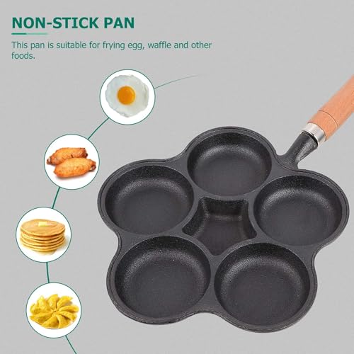 HomeEssentials Cast Iron Egg Pan - 6 Hole Nonstick Skillet with Wood Handle | Omelette, Mini Uttapam, Appam Patra, Litti Maker | Nonstick Pan for Eggs, Dumplings | Egg Frying | 42 cm