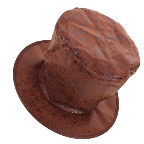 Veemoon Sombrero de Copa Alto para Hombre de Terciopelo Marrón, Sombrero de Mago de Disfraz para Fiesta y Cosplay, Accesorio Victoriano Steampunk para Actuación y Eventos Escénicos