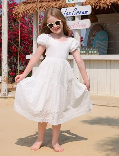 FYMNSI Girls Dresses White Flower Girl First Communion Dress Toddler Eyelet Cutout Ruffle A-line Birthday Party Pageant Gowns3