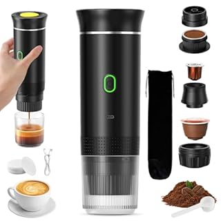 VHV Machine à Café Portable de Voyage,Chauffage Rapide 3 En 1 Cafetiere Portable 12V, Auto-Chauffage de 4 à 6 Minutes, Grandes Capsules, Café Moulu, Pour Le Camping, Bureau, Maison, Voiture (Noir)