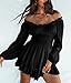 Fabumily Women Puff Sleeve Romper Off Shoulder Ruffle Dress with Shorts Long Sleeve Flowy Layered Pirate Jumpsuit Playsuits (A Black, XL)