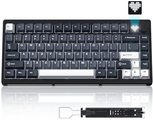 Image of Womier 75% Wireless Mechanical Gaming Keyboard with Knob & Display | Bluetooth 5.0 /2.4GHz /USB C Thocky Creamy Keyboard for PC Computer, 8000mAh Battery Hot Swap keyboard for Win /Mac (MT75-Grey)