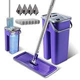 Myiosus Flacher Wischmopp Set mit Eimer, Bodenwischer mit Auswringfunktion, 6 Mikrofaser Wischpads Enthalten, Mop and Buckets Sets für Hartholz Fliesen Marmor Laminat, Senden 4 Tücher