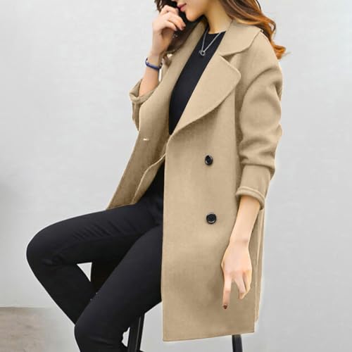 Chaqueta Mujer Invierno Rebajas,Blazer Color Sólido Traje Lana Abrigo Mujer Largo Slim Fit Cardigans Elegante Otoño Invierno Clásico Doble Botonadura Gabardina Moda Trench Casual Cómodo Parka Mujer - imagen 4