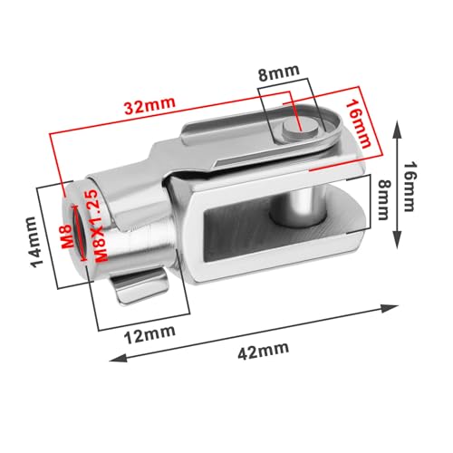Be In Your Mind 2 Stück M8 x 1,25 Gewinde, 42 mm Länge, Luftzylinder, Gabelkopf, Gabelendgelenk mit Federstift, Stahl, verzinkter Y-Stecker für elektronische Automatikgeräte