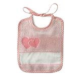 1 Cantidad = 1 babero Babero para bebé con dos corazones – Cierre con cordones – 100% algodón y tela Aida 55 agujeros tejidos – 15 x 18,5 cm (rosa)
