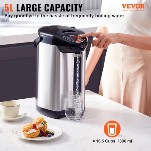 Image of VEVOR Hot Water Dispenser, Adjustable 4 Temperatures Water Boiler and Warmer, 304 Stainless Steel Countertop Water Heater, 3-Way Dispense for Tea, Coffee and Baby Formula, 5L /169 oz