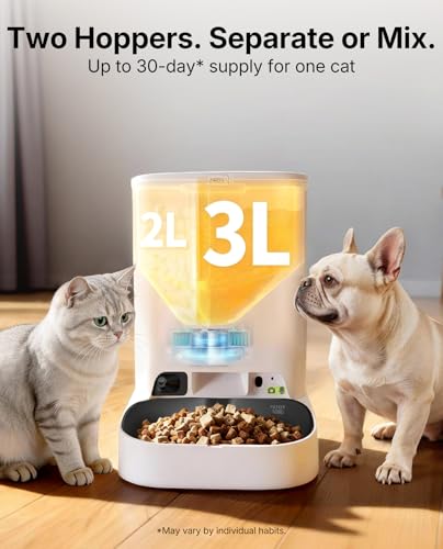 Image of PETKIT Automatic Cat Feeder with Camera, Upgraded Multi-Cat Recognition, Night Vision,2.4G&5G WiFi Dog Feeder with Freshness Lock,5L Timed Dual Hopper Food Dispenser with Low Food Sensor