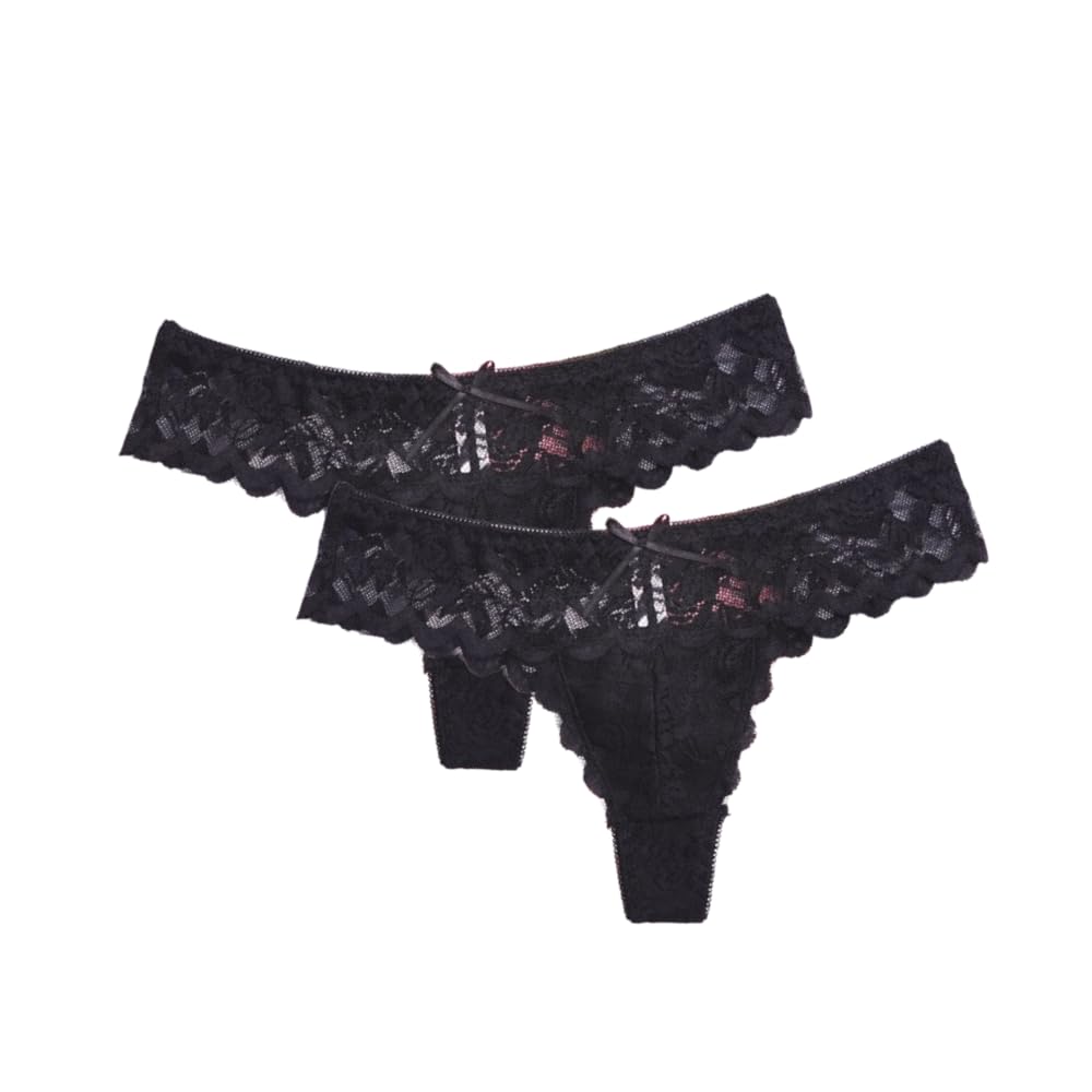 chill pookie Women’s Floral Lace Thong | Soft Stretchy | Sheer Net S/M/L Pack of - 2 Women and Girls Panty (in, Alpha, S, Regular, Black S)-picture-12