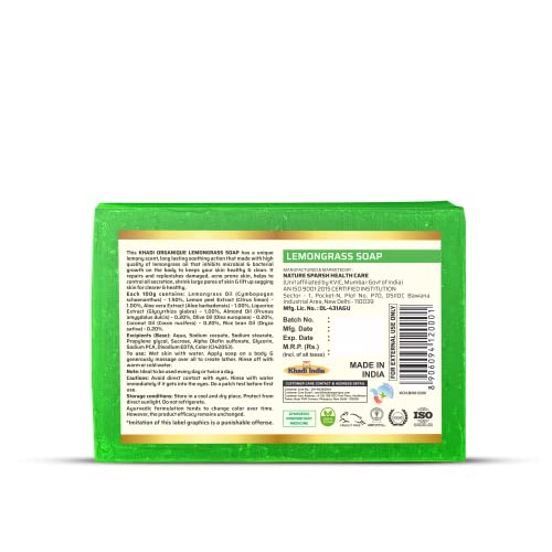 Image of Khadi Organique Natural Herbal Lemongrass Soap Pack of 3 (100% Handmade & Organic Soap)