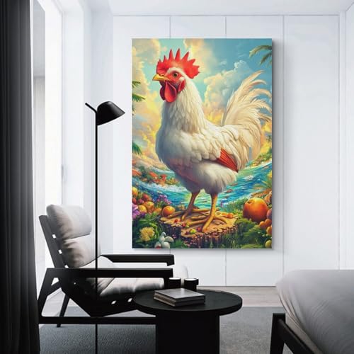 Impression Coq Murale Décoration Toile Premium de Haute Qualité 50x75cm