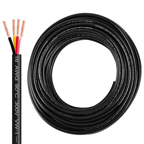 16 Gauge Wire 4 Conductor,16 AWG Electrical Wire Stranded PVC Cord Oxygen-Free Copper Cable,200FT 4 Core Pure Copper Flexible Cable Wire for LED Lamp Lighting Strips Automotive (16AWG-4C, 200FT)…
