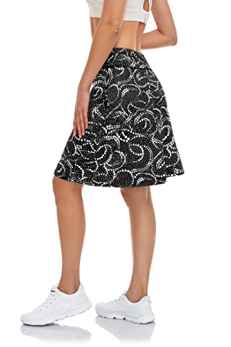 Blevonh Athletic Skort, 20" Knee Length Golf Skorts Skirts For Women Plus Size Drawstring High Waisted Womens Tennis Skirt With Pockets Black Print 2Xl #TOP1