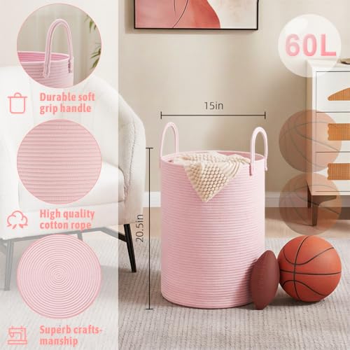 Image of Artfeel Laundry Basket,Woven Cotton Rope Laundry Hamper,60L for Decorative Storage of Dirty Clothes,Toys and Blankets in Bathroom,Baby Room and Living Room